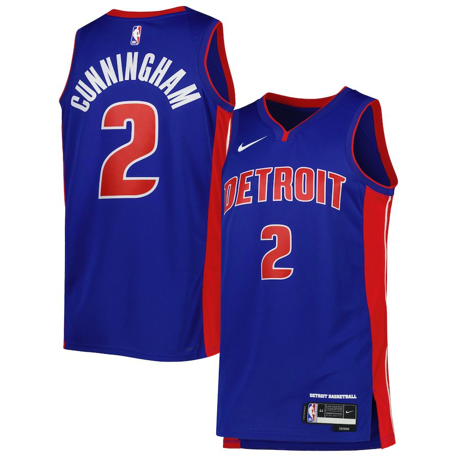 Men Detroit Pistons 2 Cade Cunningham Nike Blue Icon Edition 2022-23 Swingman NBA Jersey